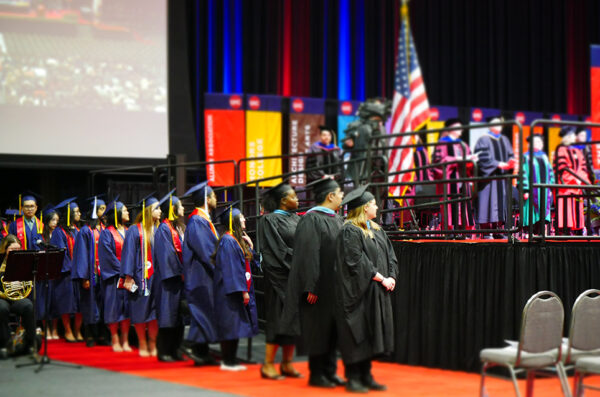 Students lined up at graduation