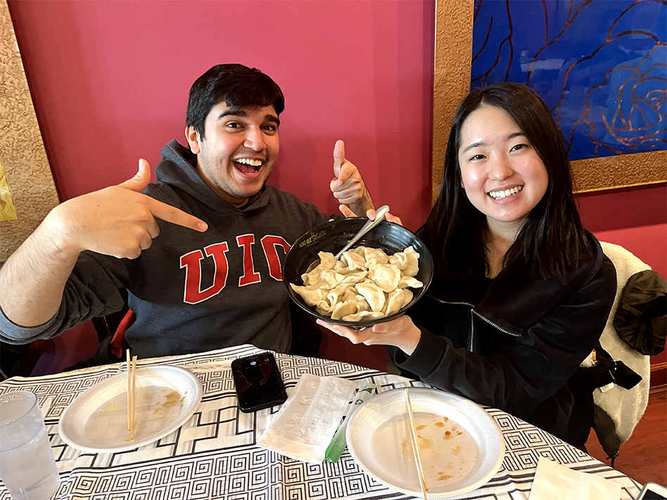 Students with dumplings