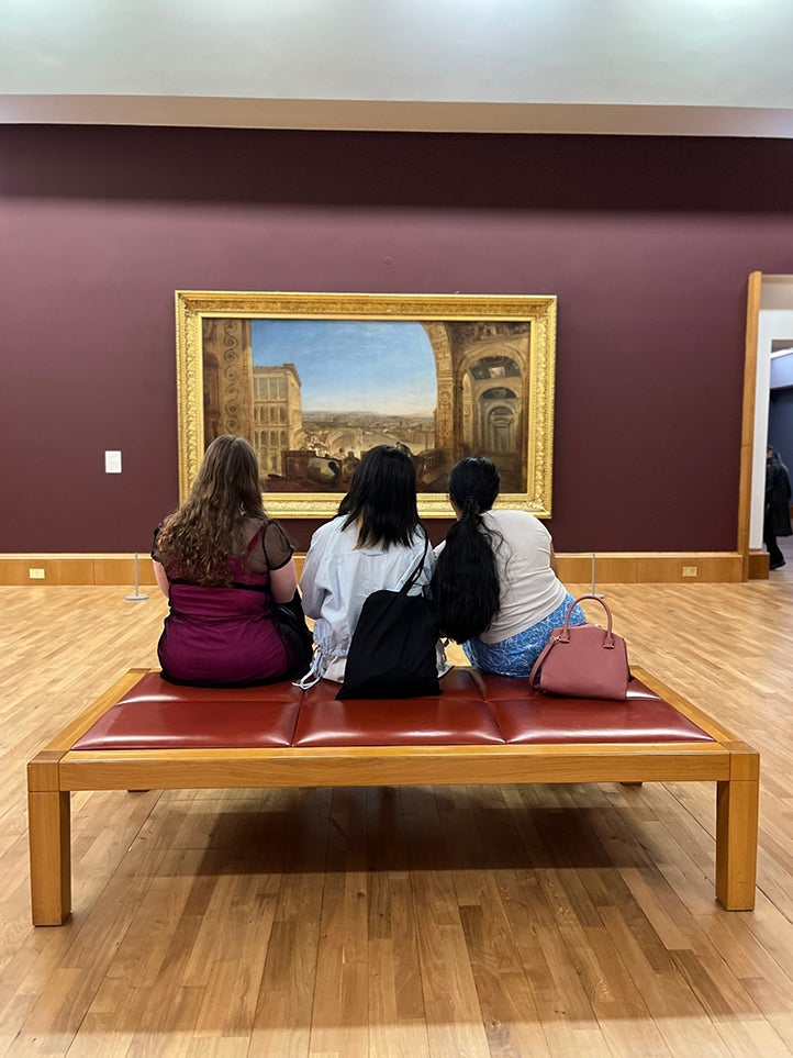 Students looking at art